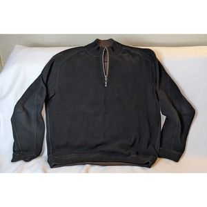 Tommy Bahama Sweater Mens Size Large Black 1/4 Zip Pullover Mock Neck